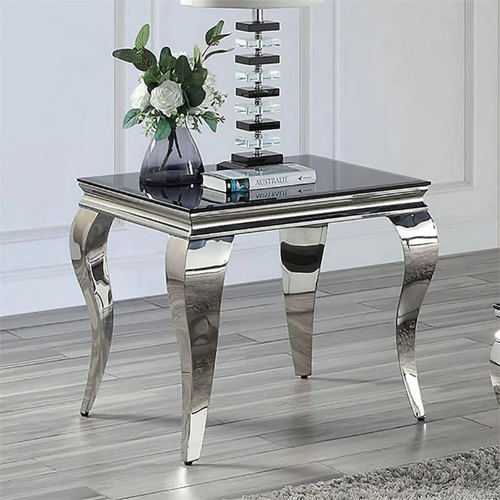 Black and Silver Glass Top End Table U5817