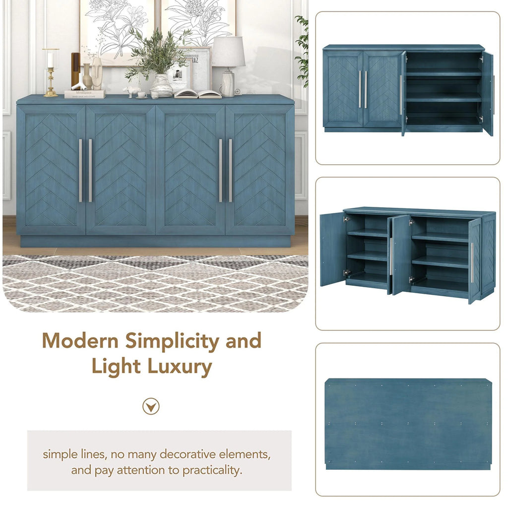 Blue 4 Door Wood Buffet Cabinet with Adjustable Shelves C460