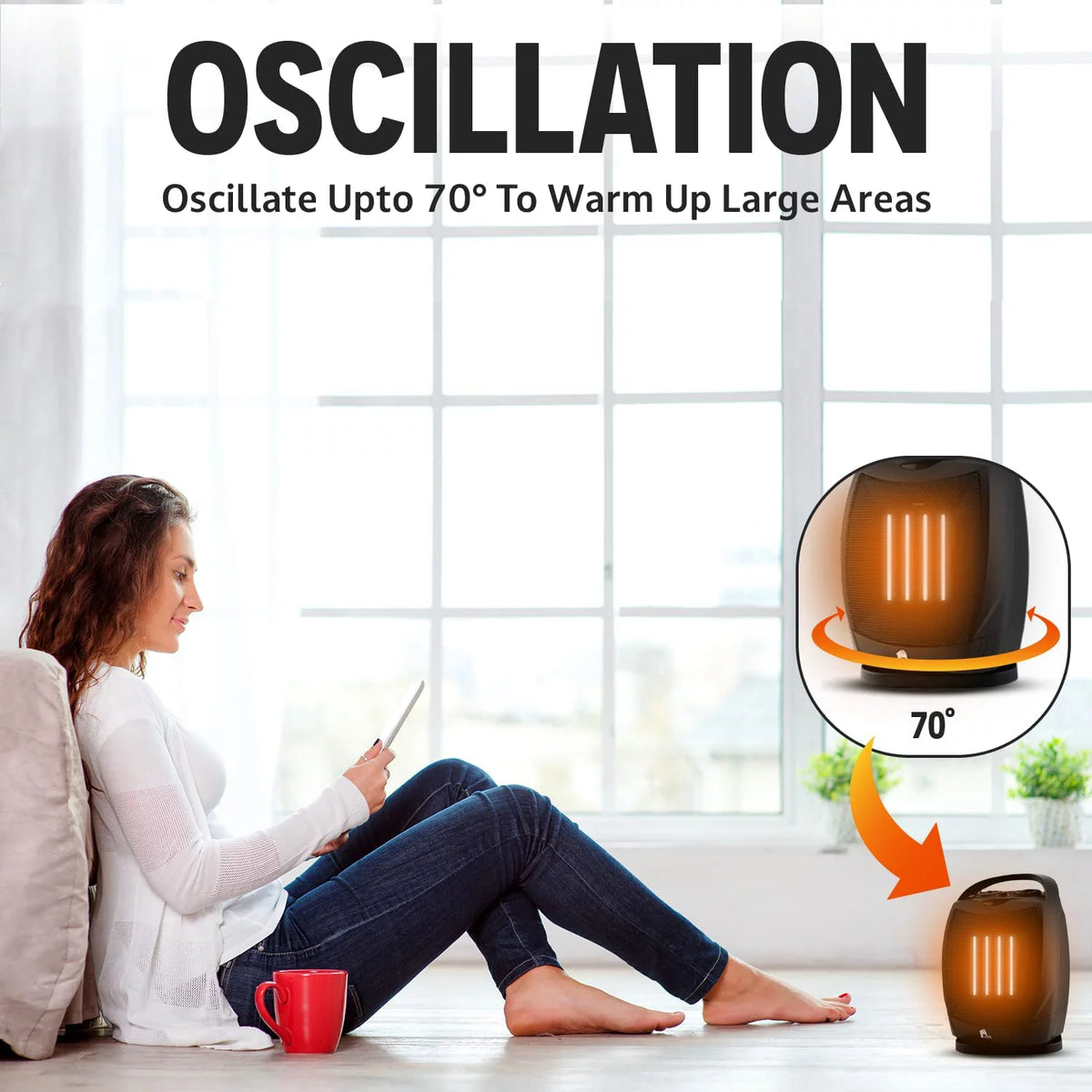 Portable Electric Space Heater 1500W/750W Oscillating D635