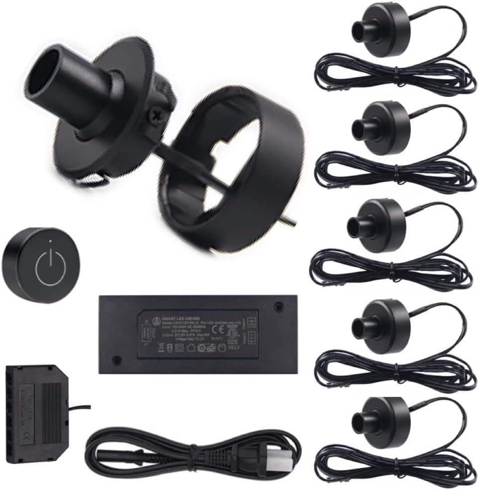 6 Pack Black 12V 2W Puck Light with Wireless Dimmer Switch J903190
