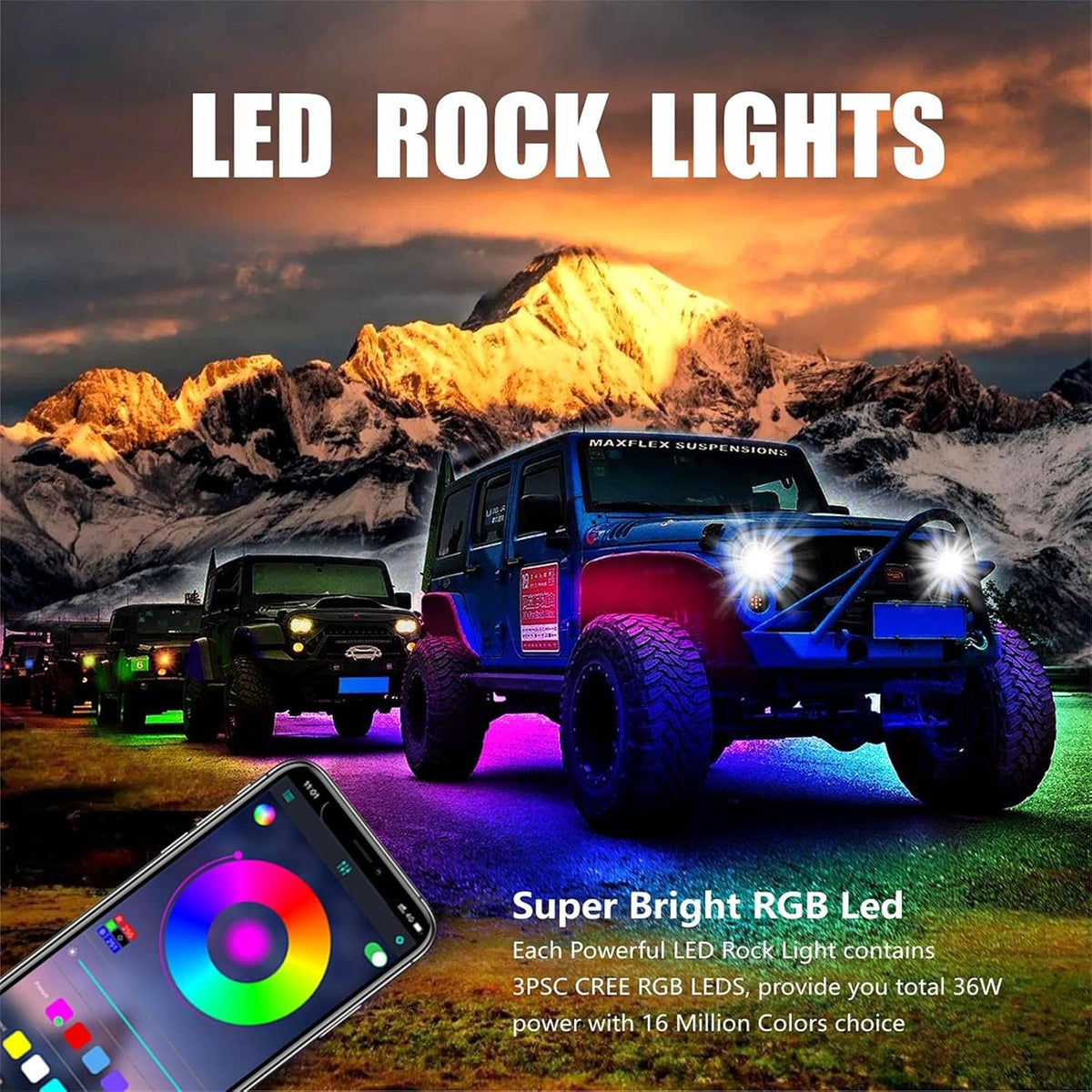 RGBW LED Rock Lights Under Car Lighting Kit 8Pods R7523
