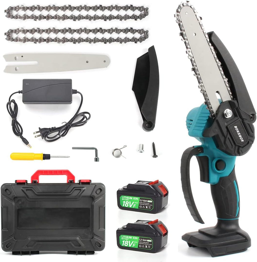 Cordless Mini Chainsaw 6" with 2 Chains 2x 5.0Ah Batteries and Charger W36961