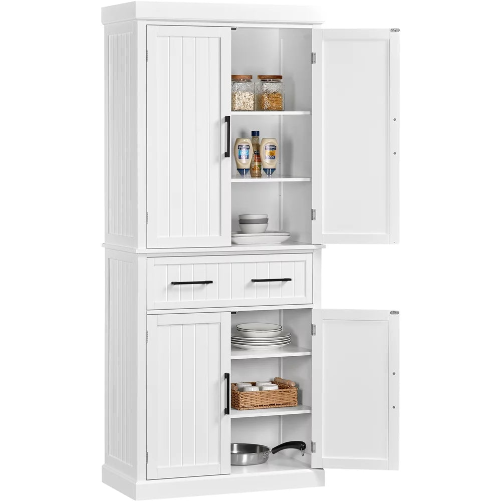 White Kitchen Pantry Cabinet with Doors and Adjustable Shelves X190629