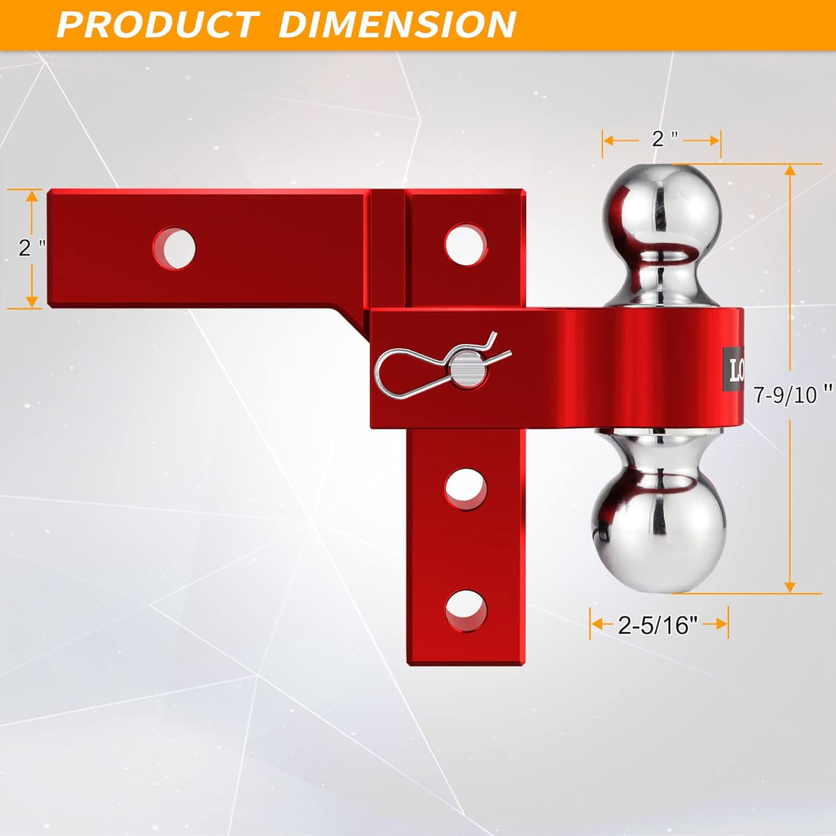 Adjustable Aluminum Trailer Hitch with Double Stainless Steel Pins, Red G3589
