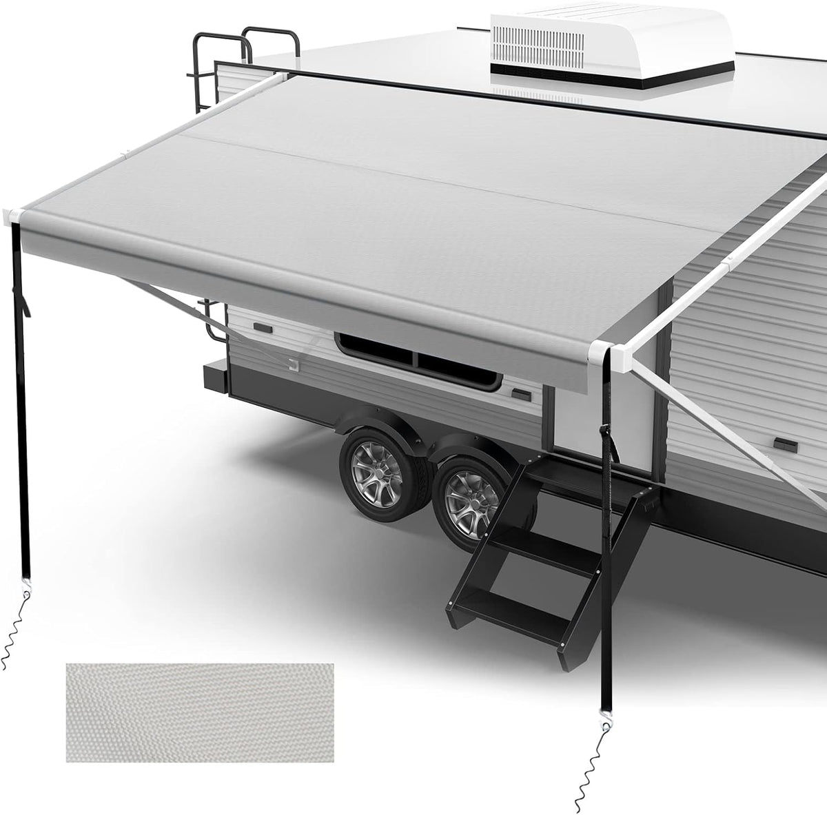 280GSM RV Awning Replacement Fabric with Awning Anchor Kits & Pull Tension Strap, Gray I867391