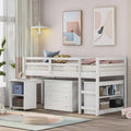 White Twin Loft Bed with Cabinet and Rolling Desk P2388
