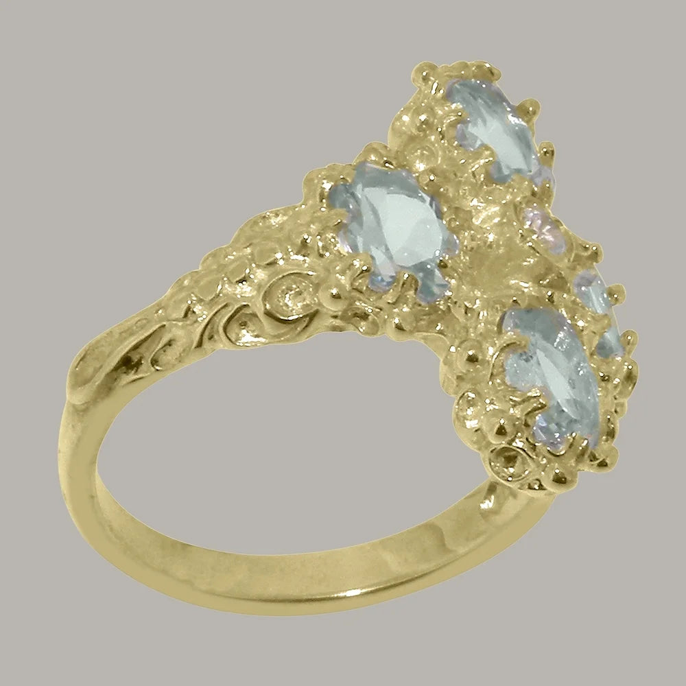 14k Yellow Gold Natural Diamond & Aquamarine Womens Engagement Ring N999