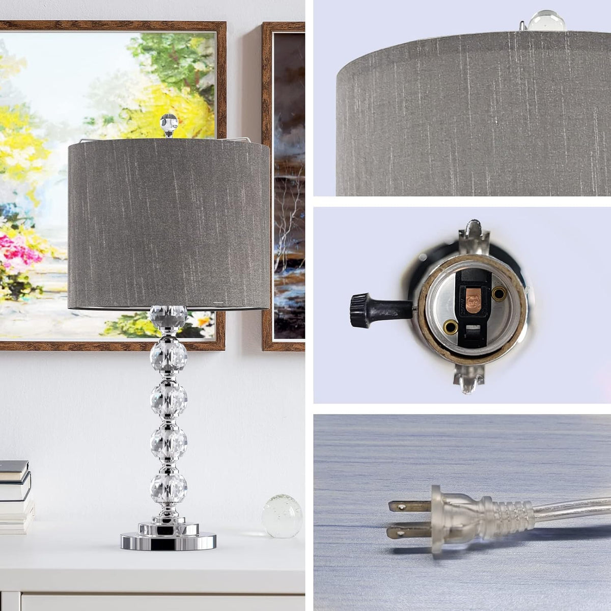 Crystal Linen Drum Shade Table Light Set of 2 A491