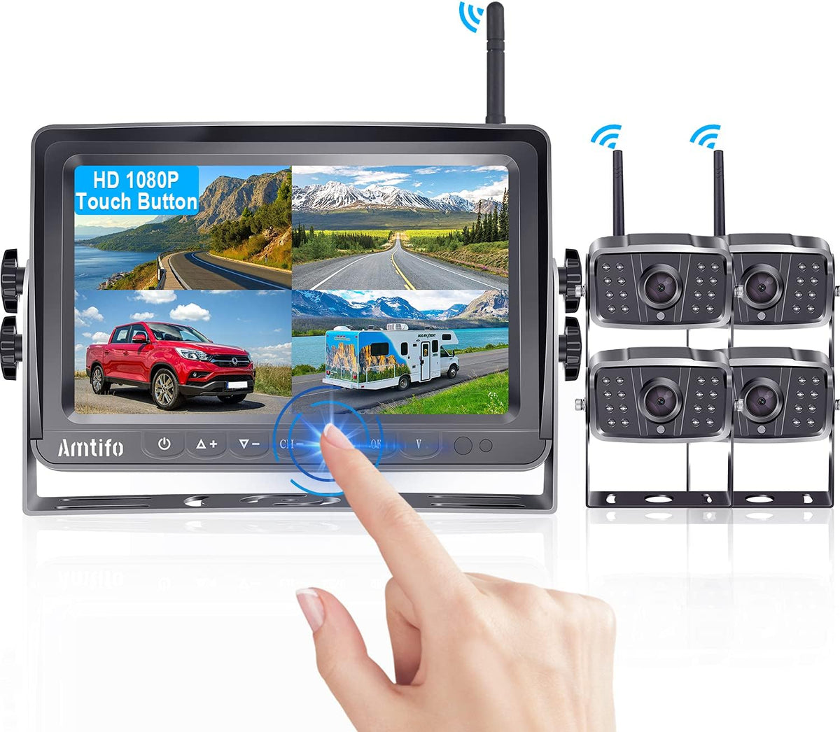Wireless 4 Rear View Cameras with 7" Monitor for RVs C631