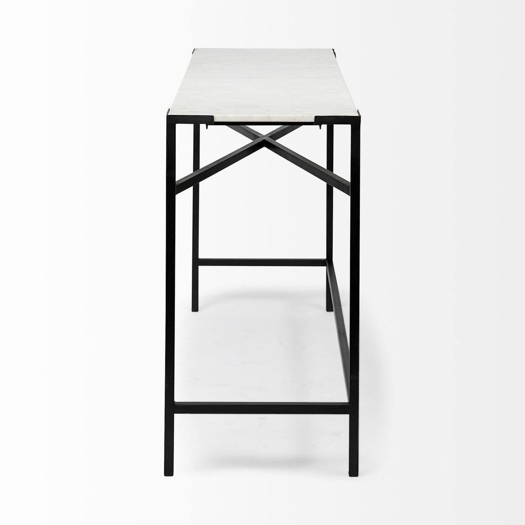 White Marble Top Black Metal Frame Console Table D306