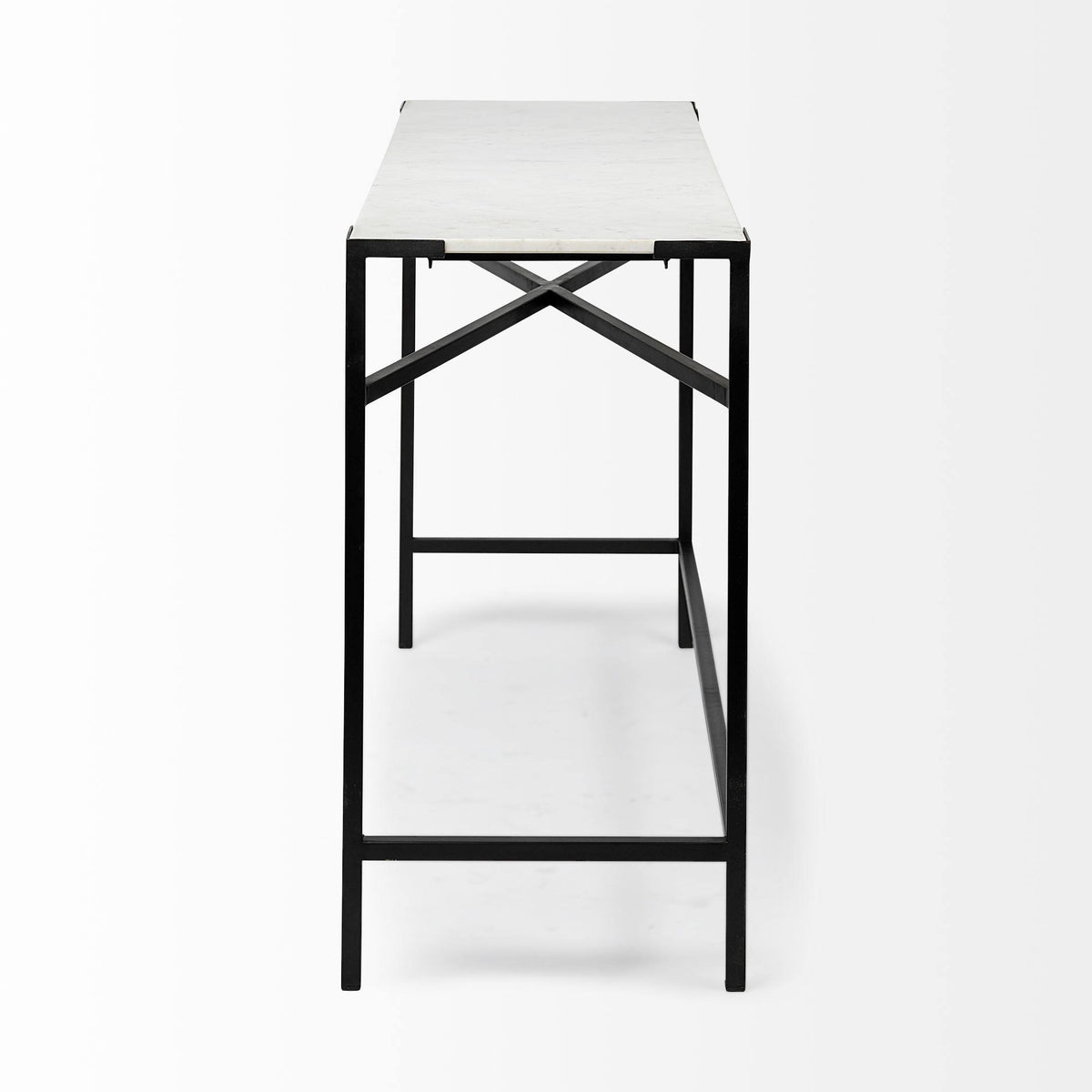 White Marble Top Black Metal Frame Console Table D306