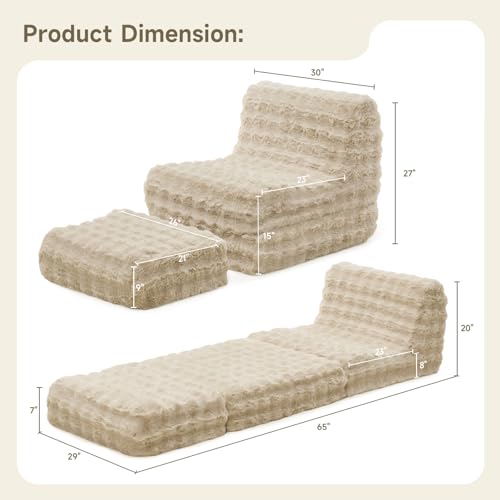 Faux Fur Bean Bag Chair with Ottoman O253