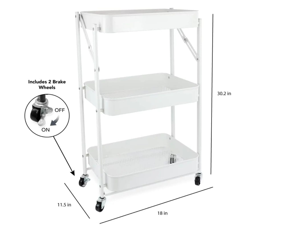 3 Tier Rolling Metal Utility Cart with Wheels, White M8131