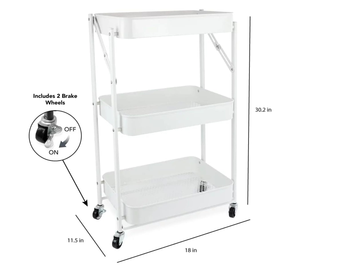 3 Tier Rolling Metal Utility Cart with Wheels, White M8131
