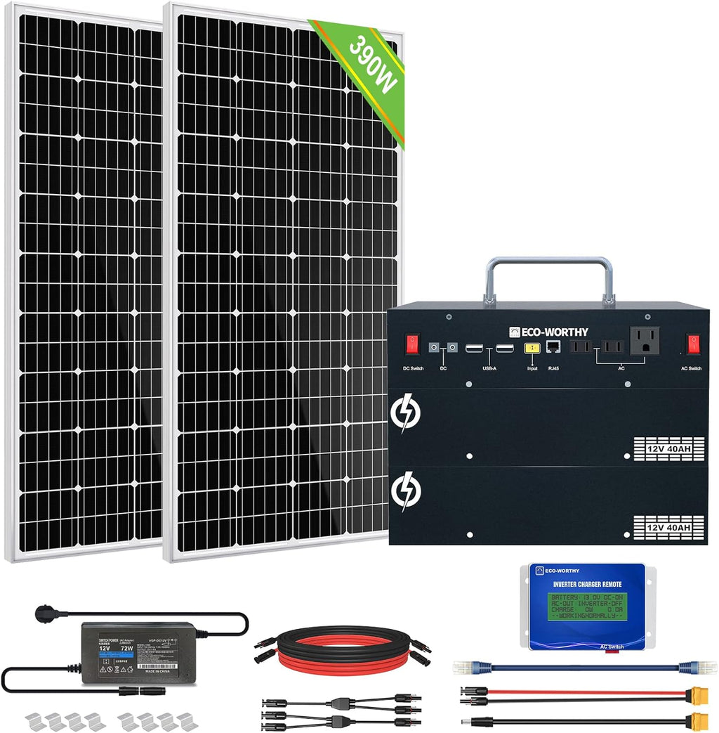 1600WH Complete Solar Power System with 2 195W Solar Panels and 1024WH Power Station O230