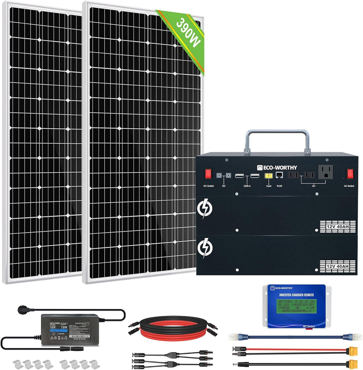 1600WH Complete Solar Power System with 2 195W Solar Panels and 1024WH Power Station O230