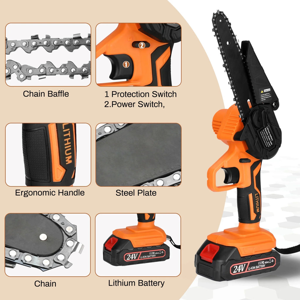 Battery Powered 6-inch Mini Chainsaw with 2 Batteries 2 Chains P48906