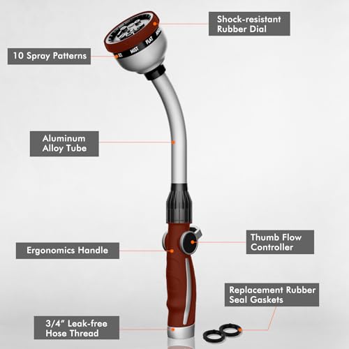 Heavy Duty Metal Garden Hose Wand with 10 Spray Patterns K3062