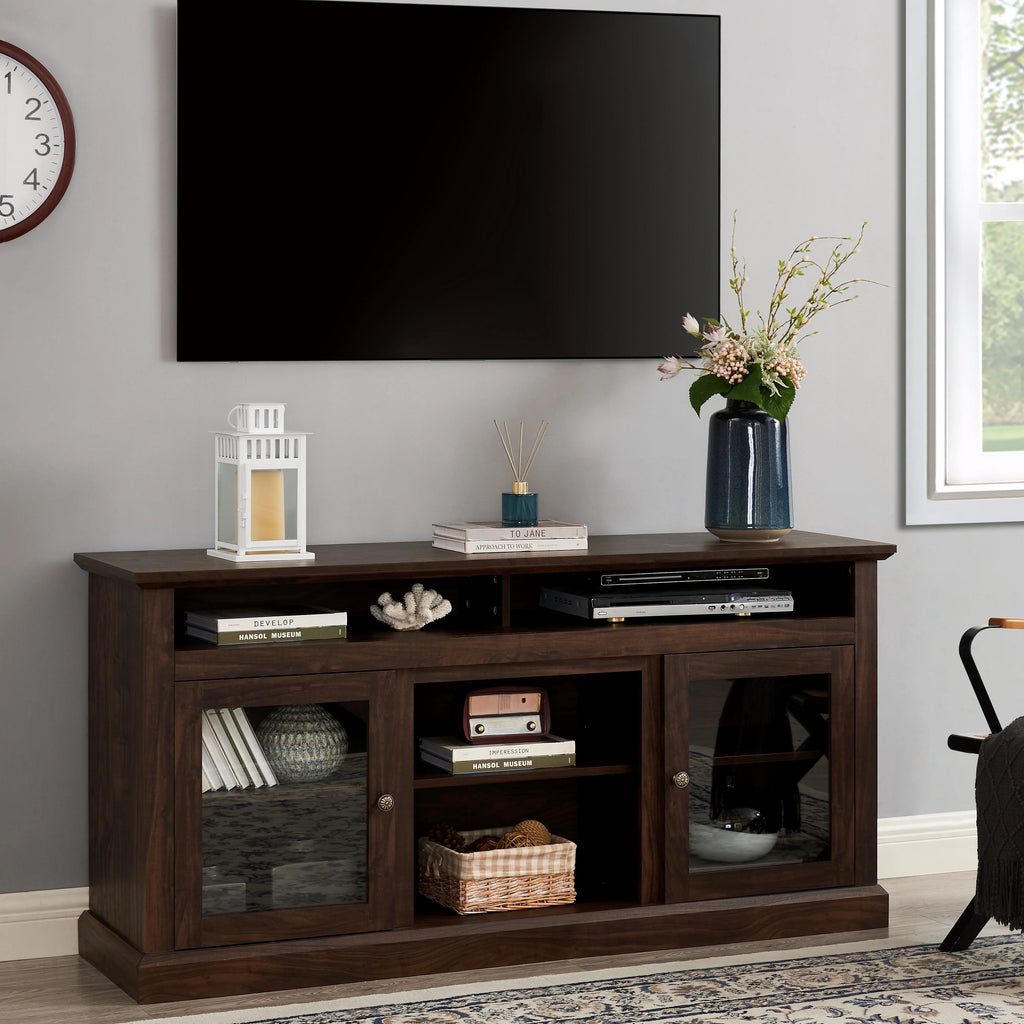 Espresso TV Stand with Storage and Cabinet D3781