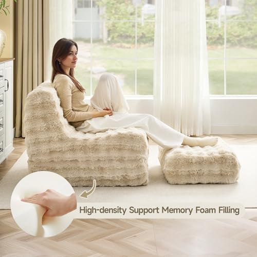 Faux Fur Bean Bag Chair with Ottoman O253
