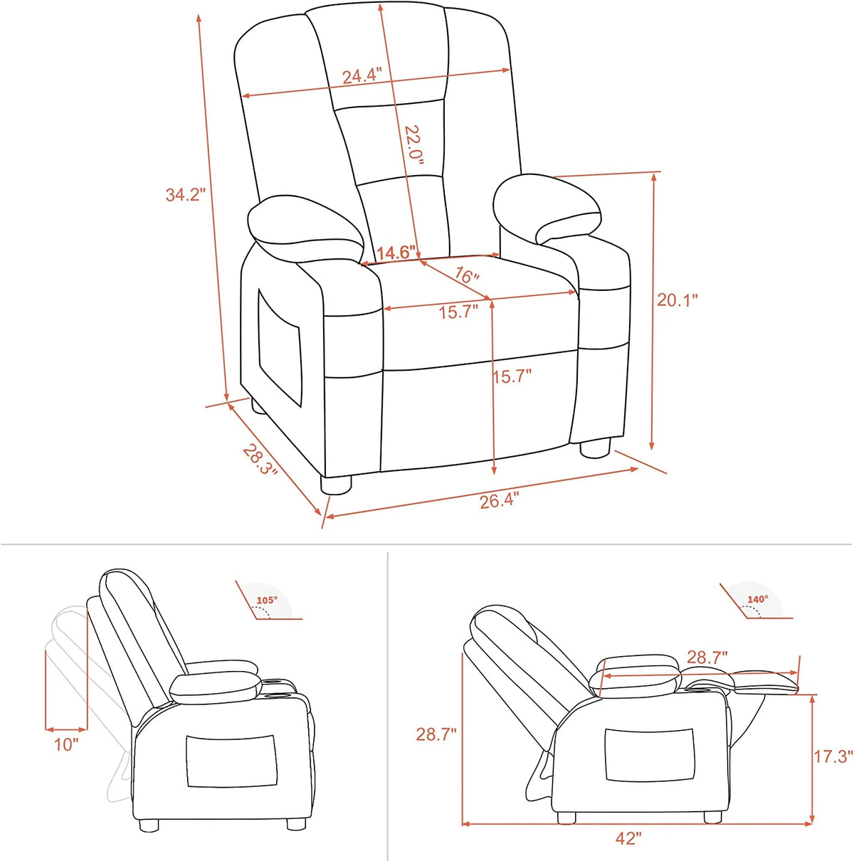 Faux Leather Recliner Chair with Cup Holders N49783