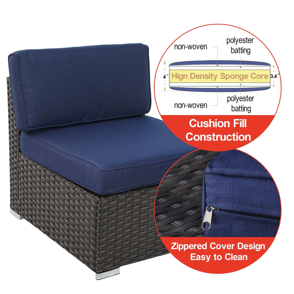 Blue Wicker Rattan Outdoor Sectionals Patio Conversation Sets N23518