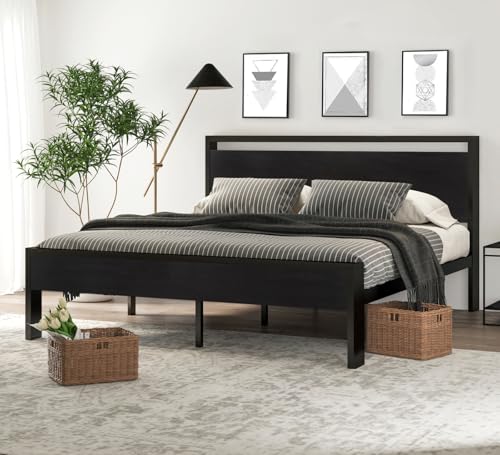 14 Inch Full Size Metal Platform Bed Frame with Wooden Headboard and Footboard B888889