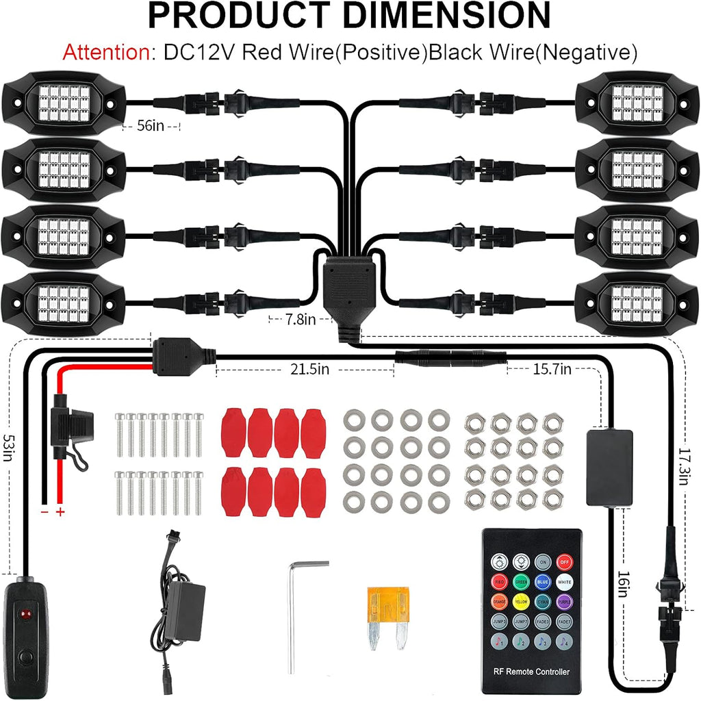 RGBW LED Rock Lights Under Car Lighting Kit 8Pods R7523