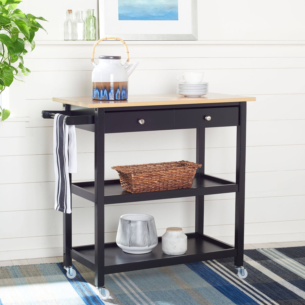 Black 2 Drawer 3 Shelf Kitchen Cart W301170