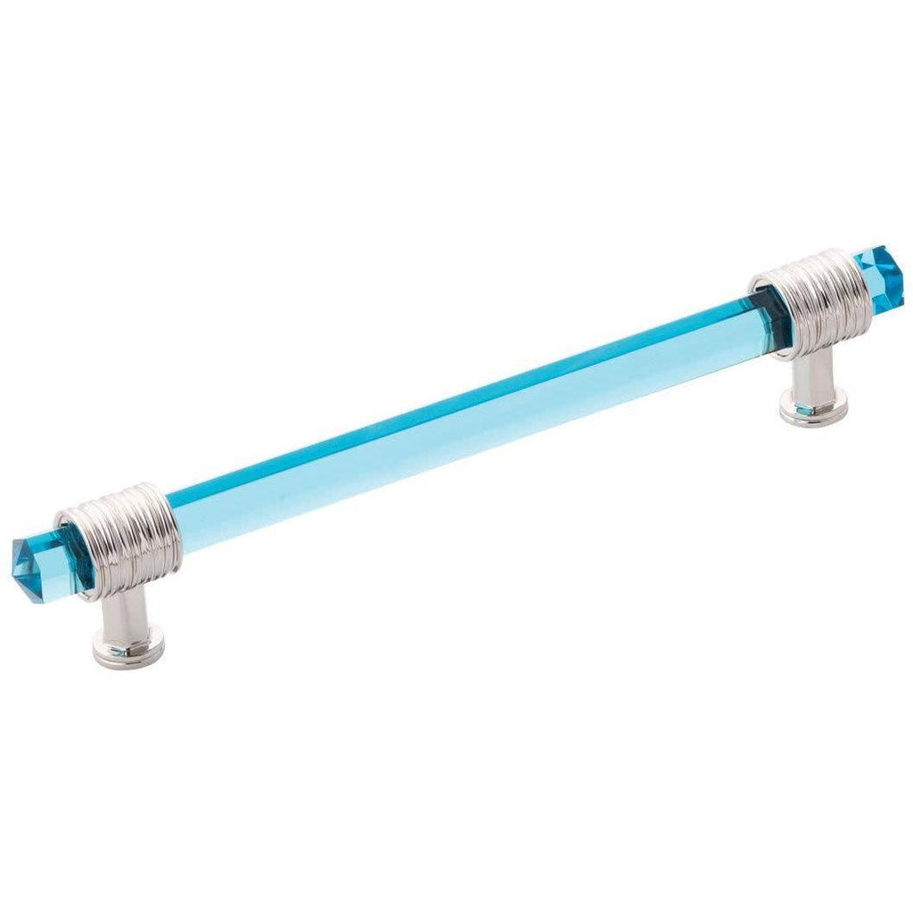 Polished Nickel Cabinet Pull with Cerulean Glass H1615