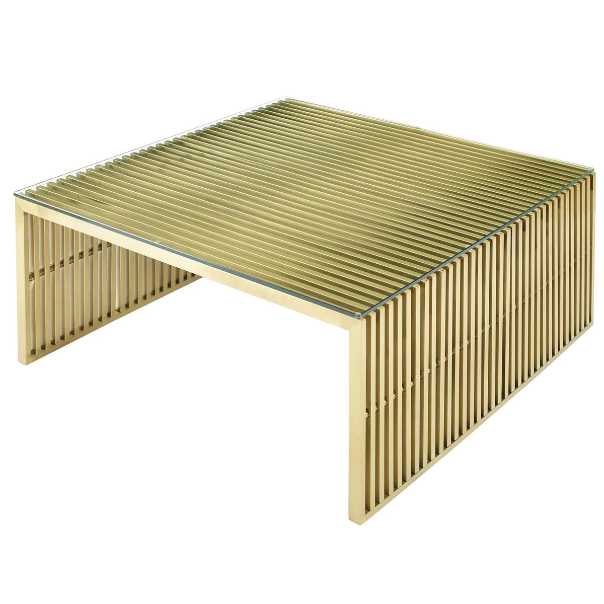 Modern Deco Coffee Table, Metal Steel Stainless Steel Glass, Gold E1038