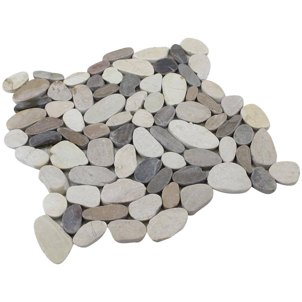 White, Grey and Tan Honed Sliced Pebble Floor and Wall Tile (5.0 Sq. ft. / case) E61588