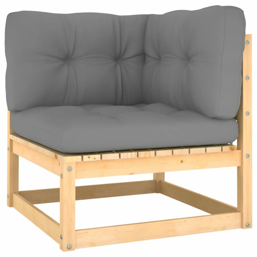 13 Piece Gray Cushioned Pinewood Sectional Outdoor Furniture Set W6937