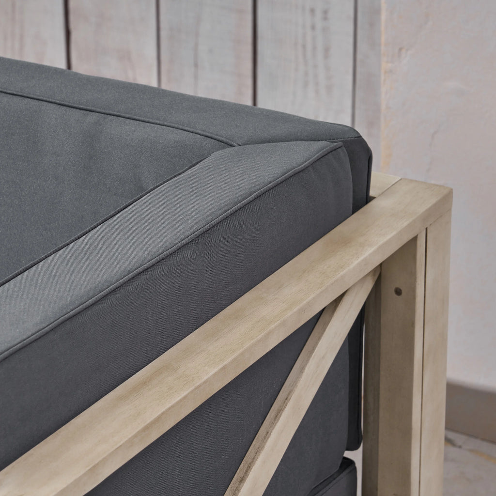 Weathered Gray and Dark Gray Acacia Wood Outdoor Modular Sofa with Cushions W301