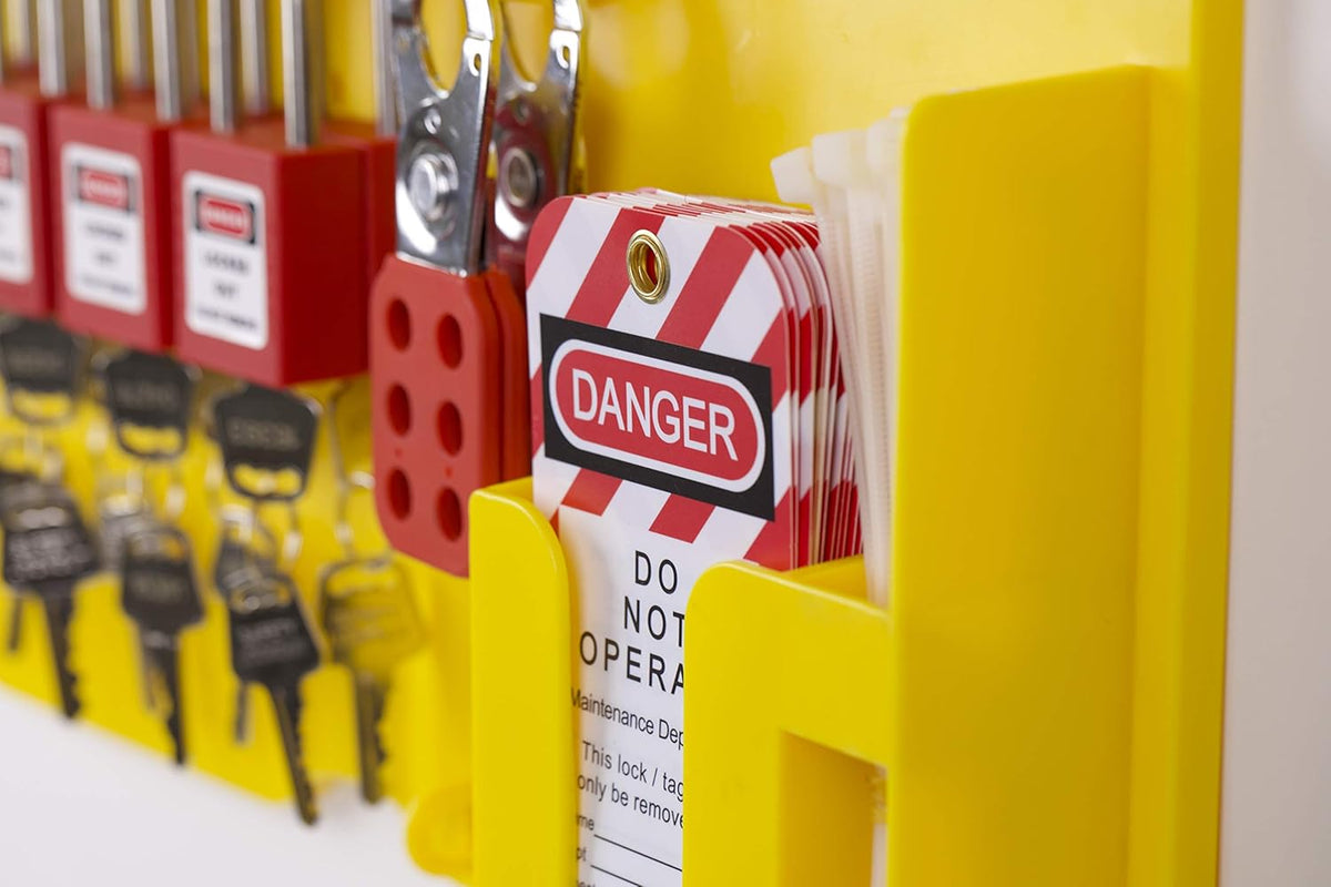 LOTO Lockout Tagout Station with 8 Pack Safety Lock Set, 2 Hasps, 20 Tags S432078