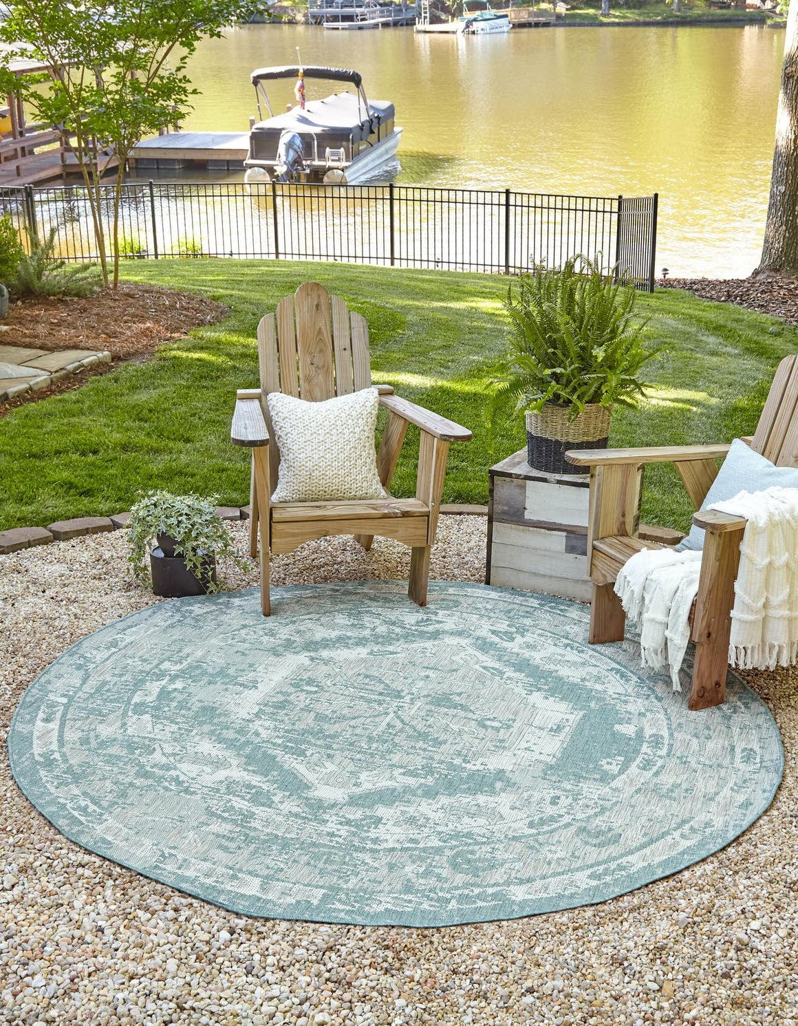 Aqua Ivory Round Medallion Traditional Rug J209696