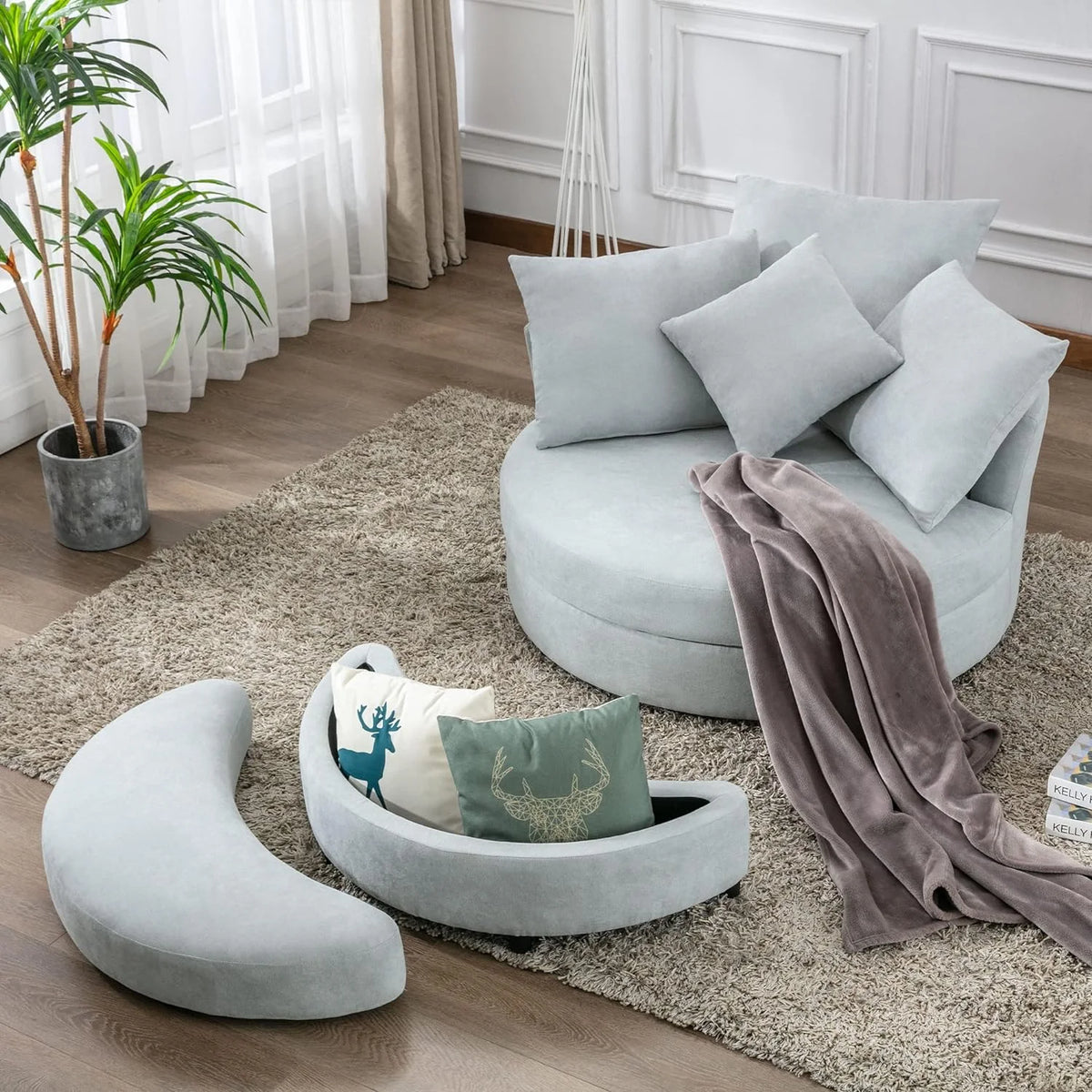 Swivel Accent Barrel Chair with Storage Ottoman & 4 Pillows R146333