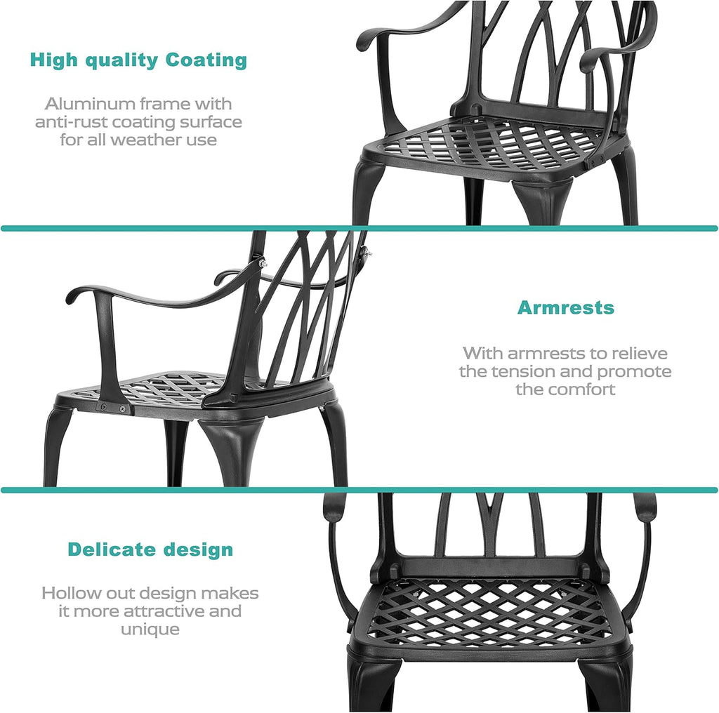 3 Piece Cast Aluminum Black Patio Bistro Table Set Y365589