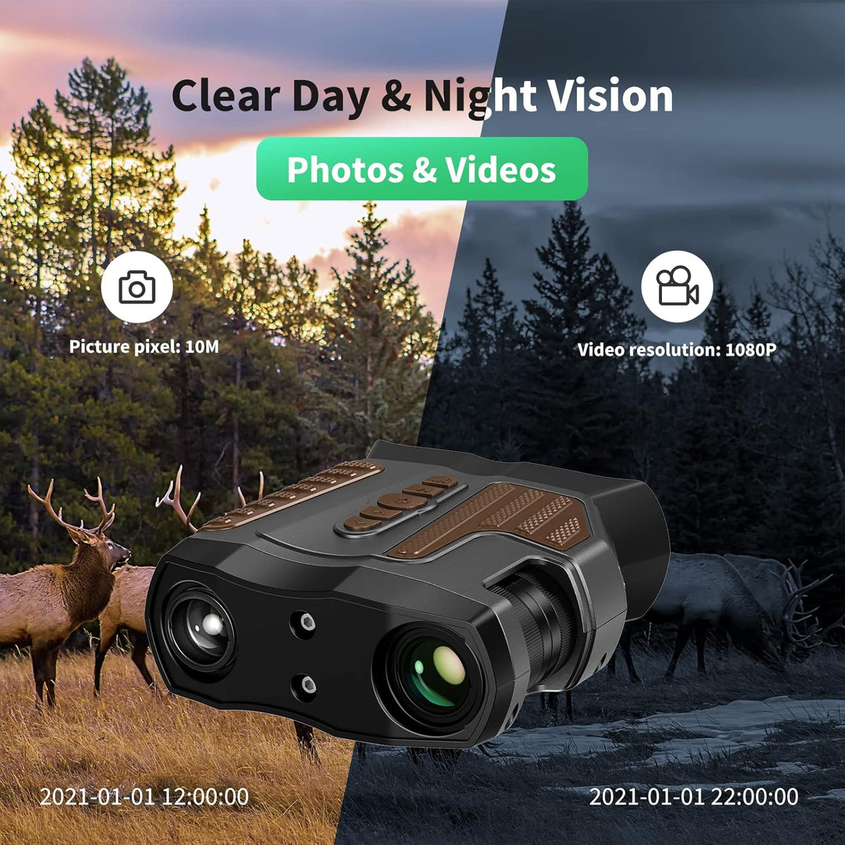 Night Vision Goggles with 10X Optical Zoom, 1080P Video, 3.2 LCD, Rechargeable Battery V7320