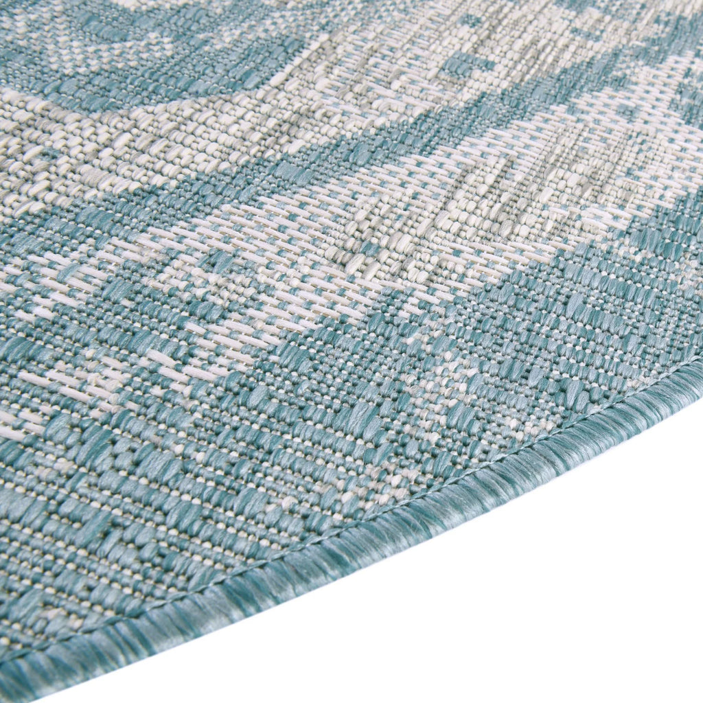 Aqua Ivory Round Medallion Traditional Rug J209696