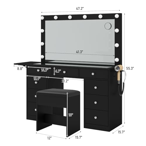 Vanity Desk with Mirror and 9 Drawers T33978