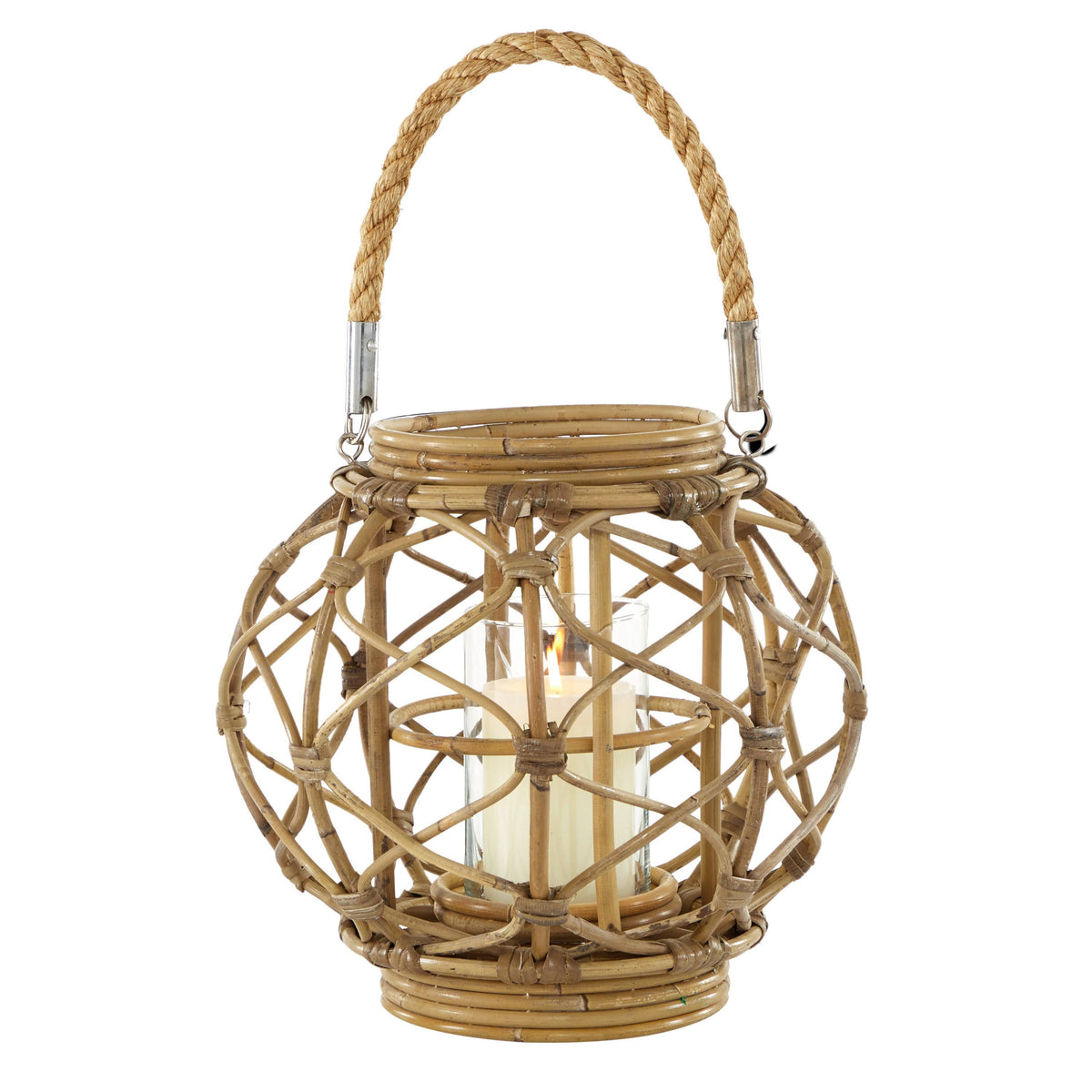 Round Brown Woven Rattan Lantern Candle with Glass Insert U554