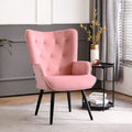 Pink Velvet Tufted Wingback Accent Chair with Solid Metal Legs C27719