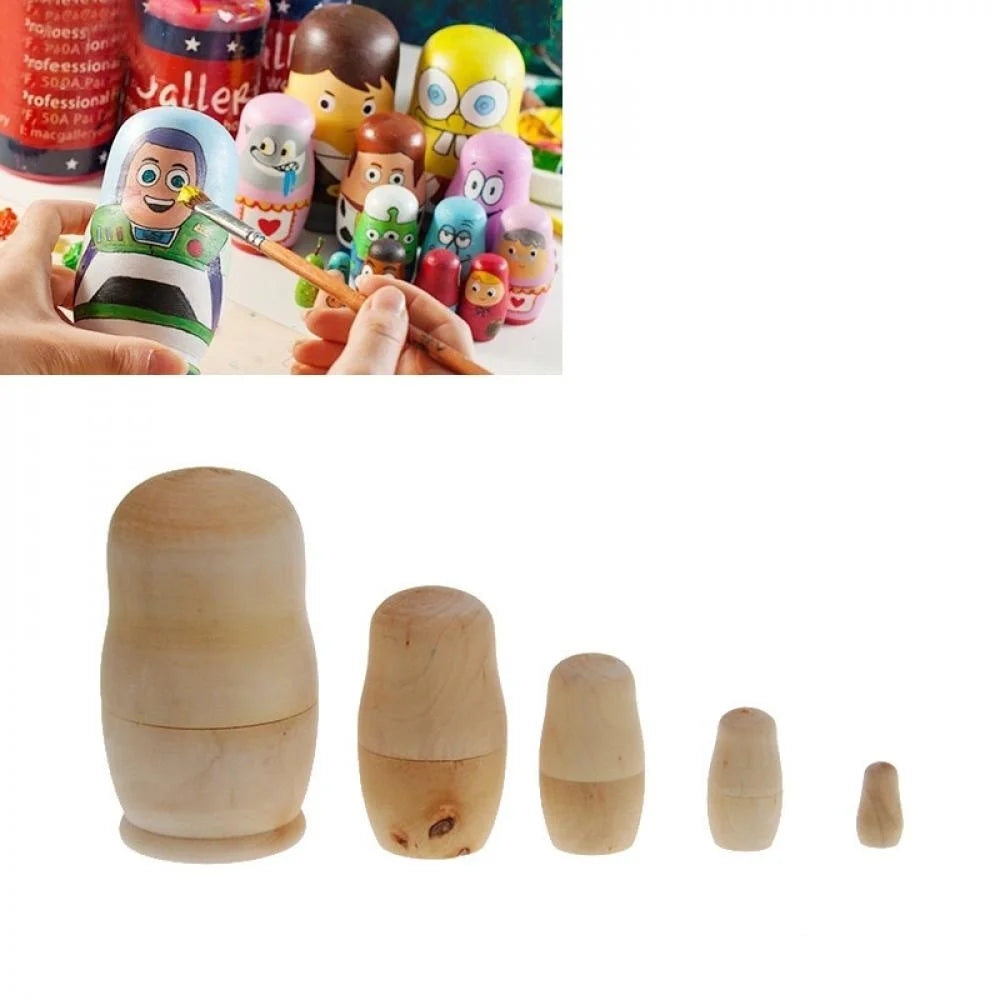 5pcs Unpainted Wooden Matryoshka Doll DIY Toy Z379375
