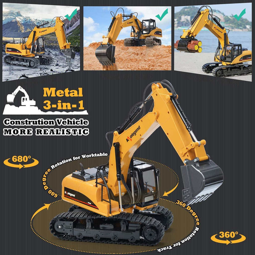 3 in 1 Remote Control Excavator with Metal Shovel, 15 Channel Construction Tractor S65049