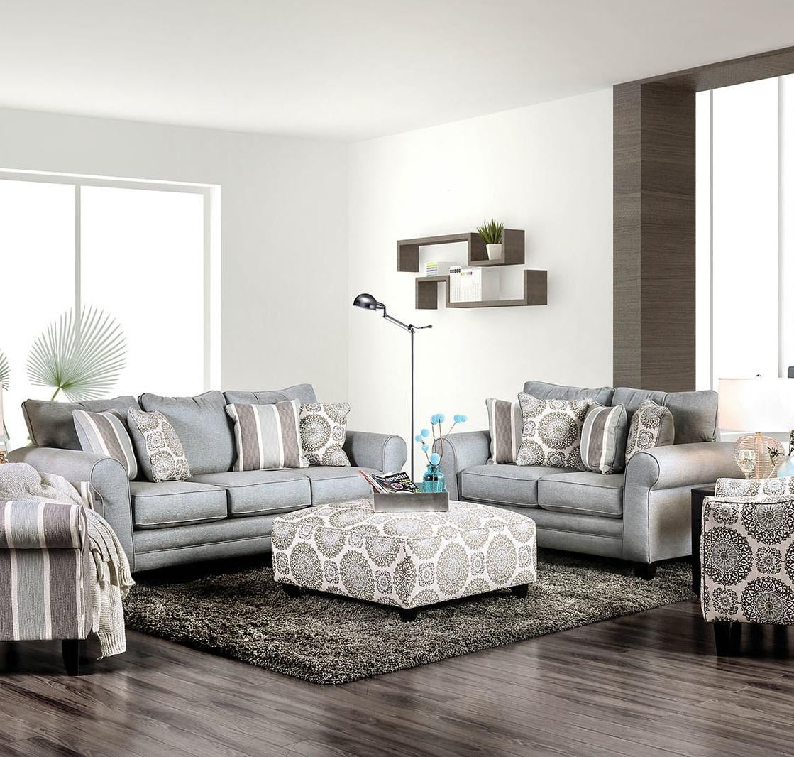 Blue Gray Fabric Sofa and Loveseat K695