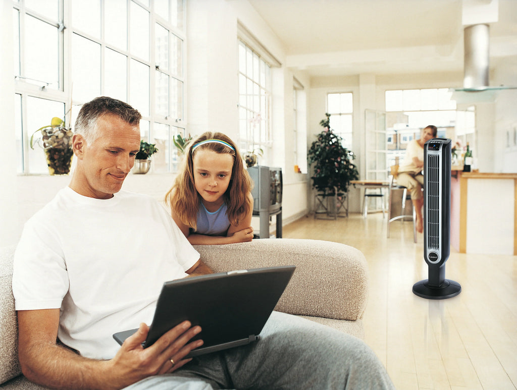 Black 3-Speed Oscillating Tower Fan with Remote B6669