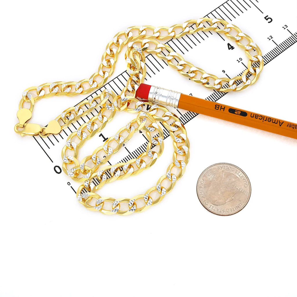 18K Gold Over Silver Diamond-Cut Cuban Chain Necklace 20"-26" V12046
