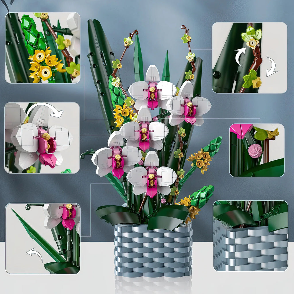 Multi Color Flower Building Block Set Orchid Bouquet Building Kit Toy G44022