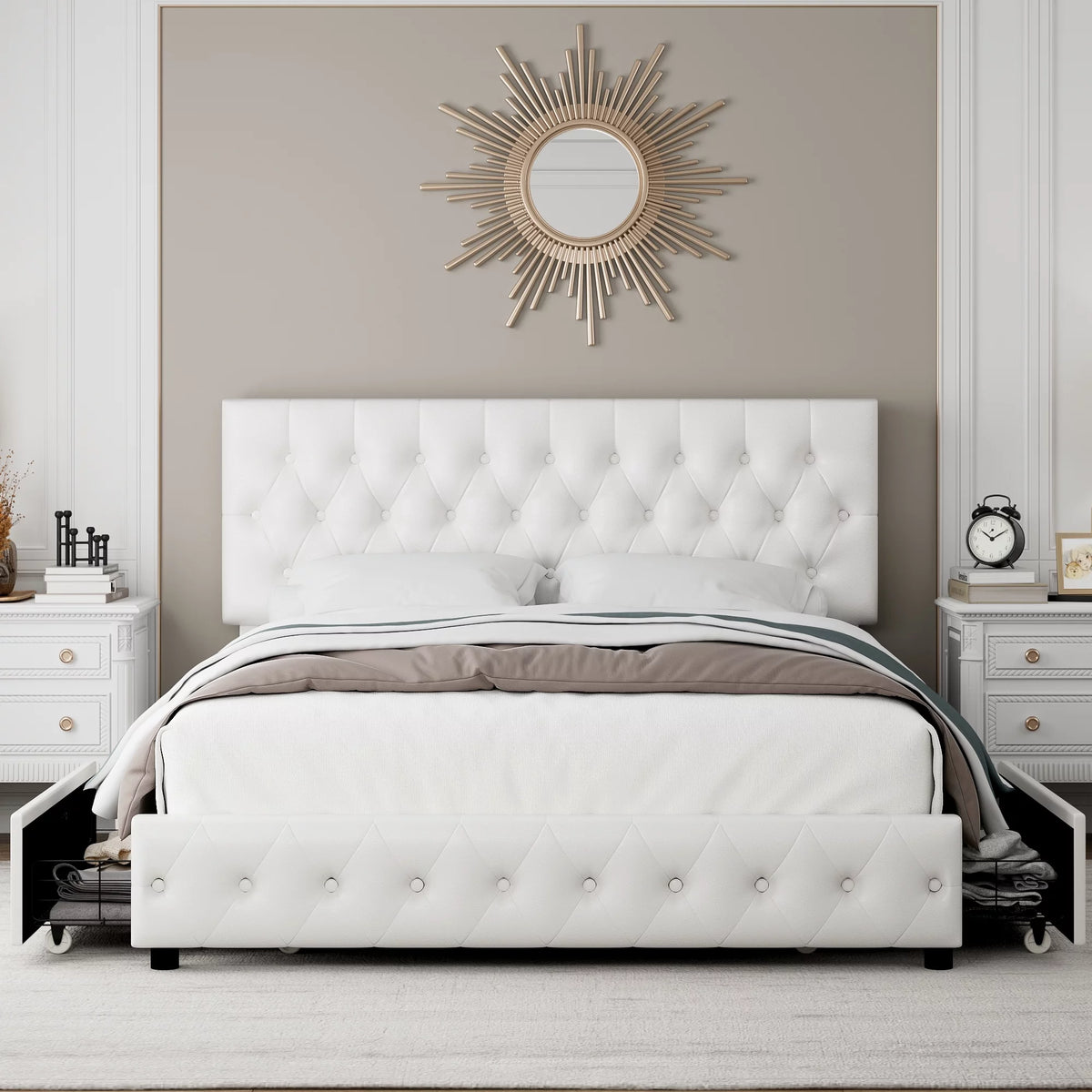 Queen Size Velvet Storage Bed with 4 Drawers Y200013